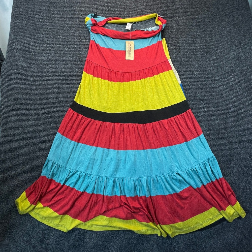 American Rag Strapless Tiered Maxi Dress L Stripe Indie Festival Gypsy Beach NWT